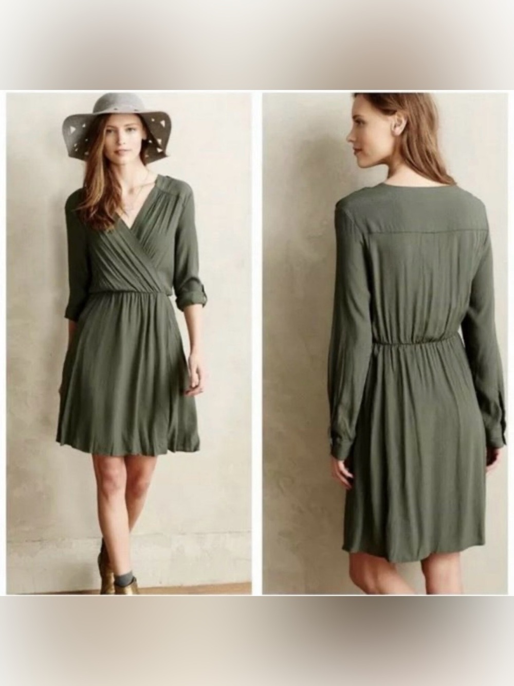 Maeve Olive Green Long Sleeve Wrap Dress